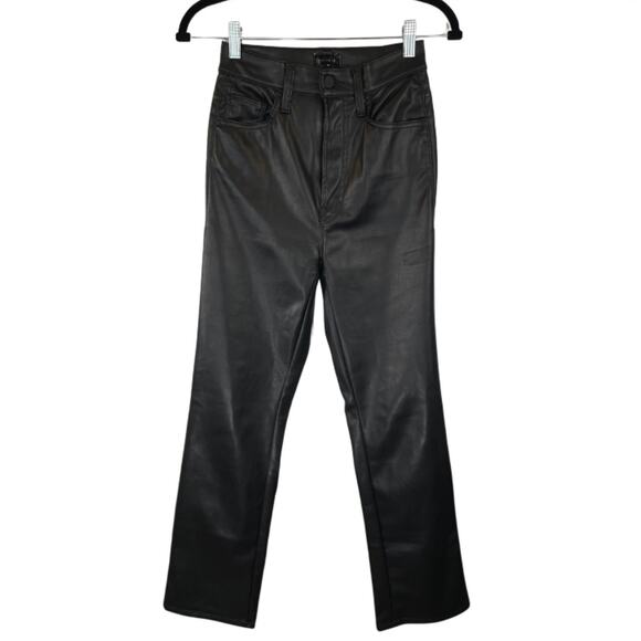 MOTHER | High Waisted Rider Ankle Black Faux Leather Jeans Wax On Wax Off 24 - Picture 5 of 16
